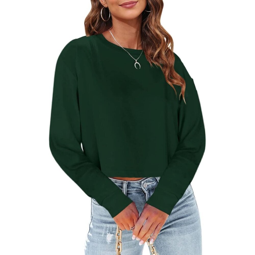 Women's Cotton Blend Long Sleeve Crop Top Loose Fit Casual Shirts